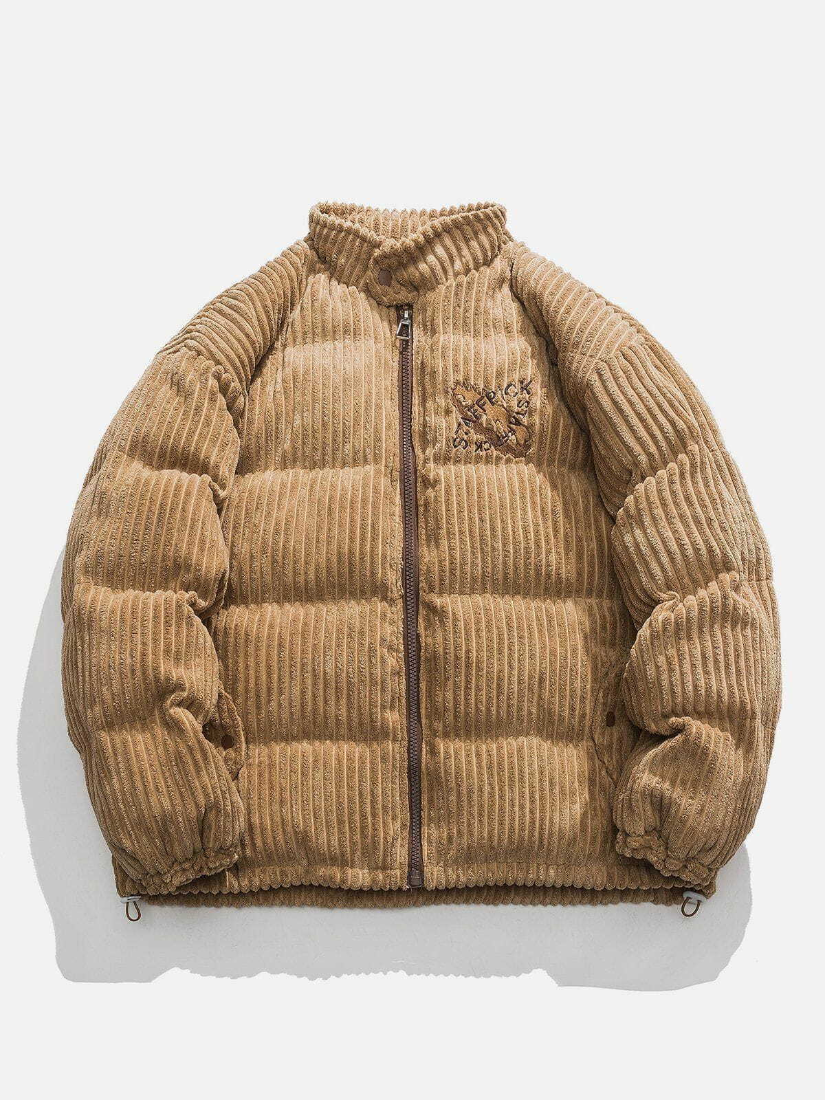 Y2K Embroidery Coral Fleece Coat - Trendy Grunge Outerwear for Summer Vibes