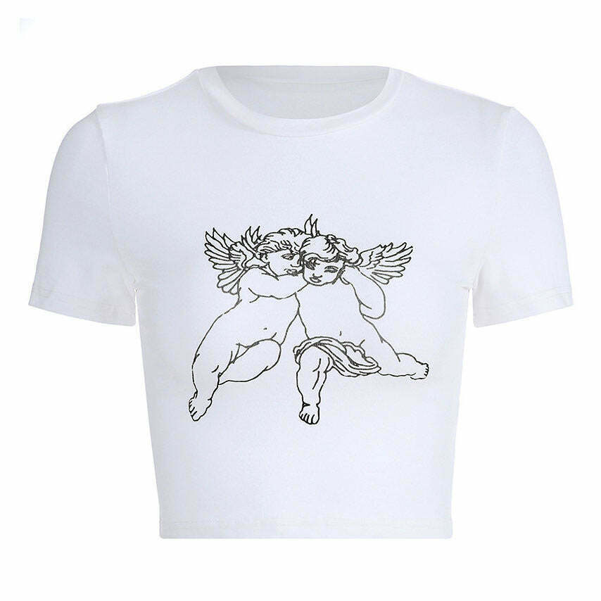 Y2K Fashion Angel Crop Tee - Trendy 2000s Style Top for Women