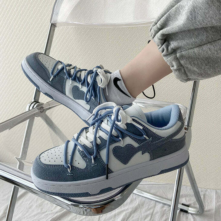 Y2K Fashion Blue Heart Aesthetic Sneakers - Trendy 2000s Style Footwear