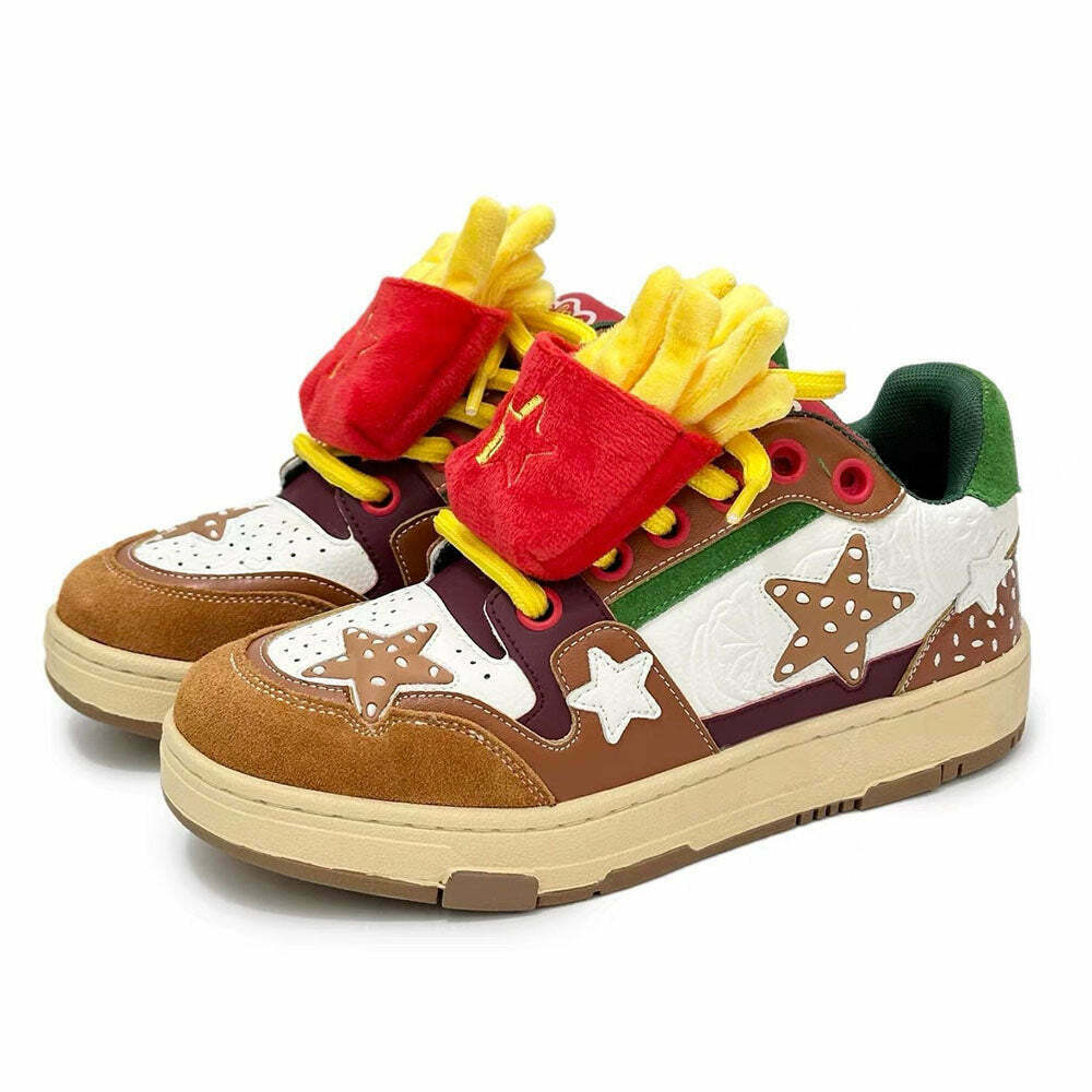 Y2K Fashion Burger & Star Sneakers: Trendy 2000s Style Footwear