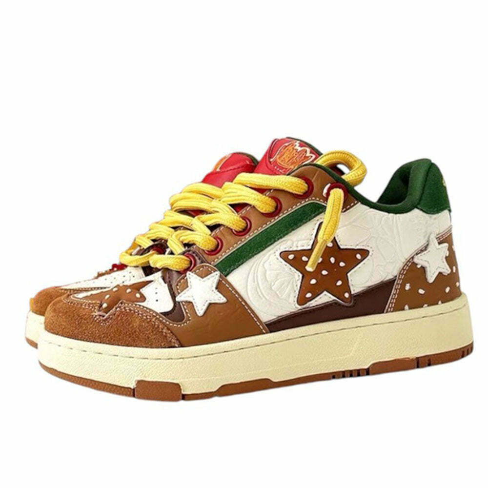 Y2K Fashion Burger & Star Sneakers: Trendy 2000s Style Footwear