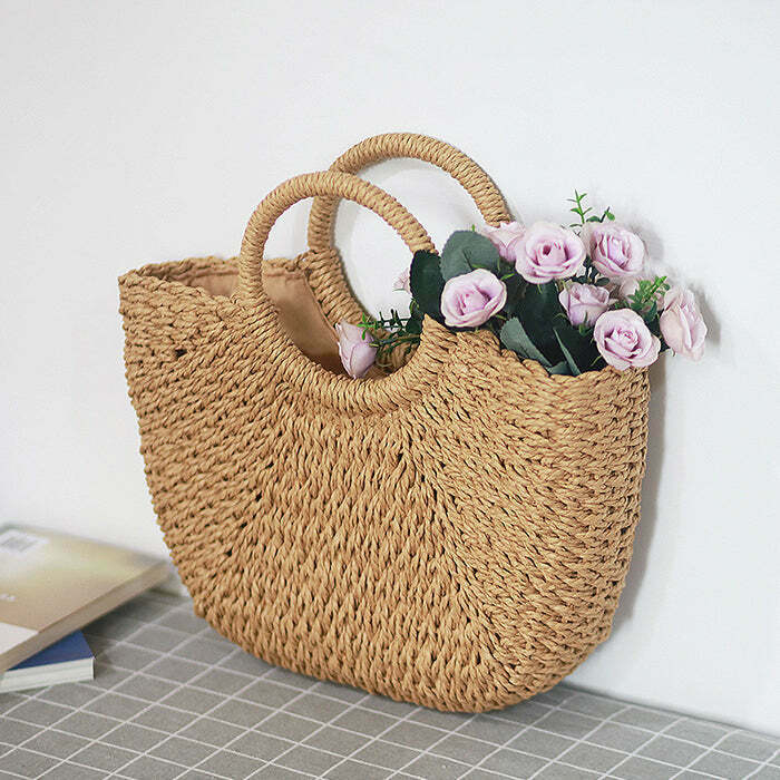 Y2K Fashion Cottagecore Straw Bag - Trendy 2000s Style Accessory