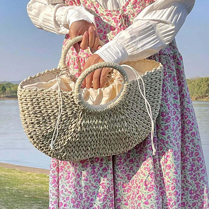 Y2K Fashion Cottagecore Straw Bag - Trendy 2000s Style Accessory