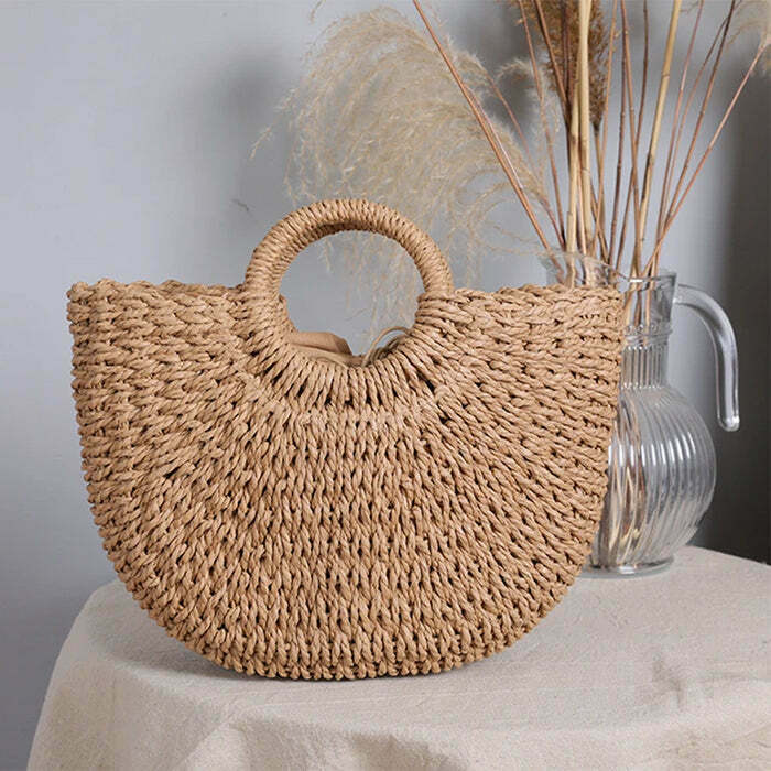Y2K Fashion Cottagecore Straw Bag - Trendy 2000s Style Accessory