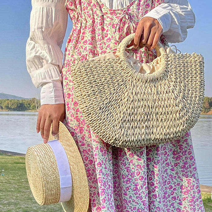 Y2K Fashion Cottagecore Straw Bag - Trendy 2000s Style Accessory