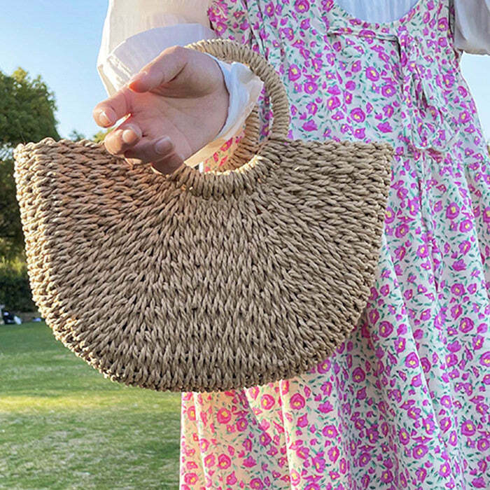 Y2K Fashion Cottagecore Straw Bag - Trendy 2000s Style Accessory