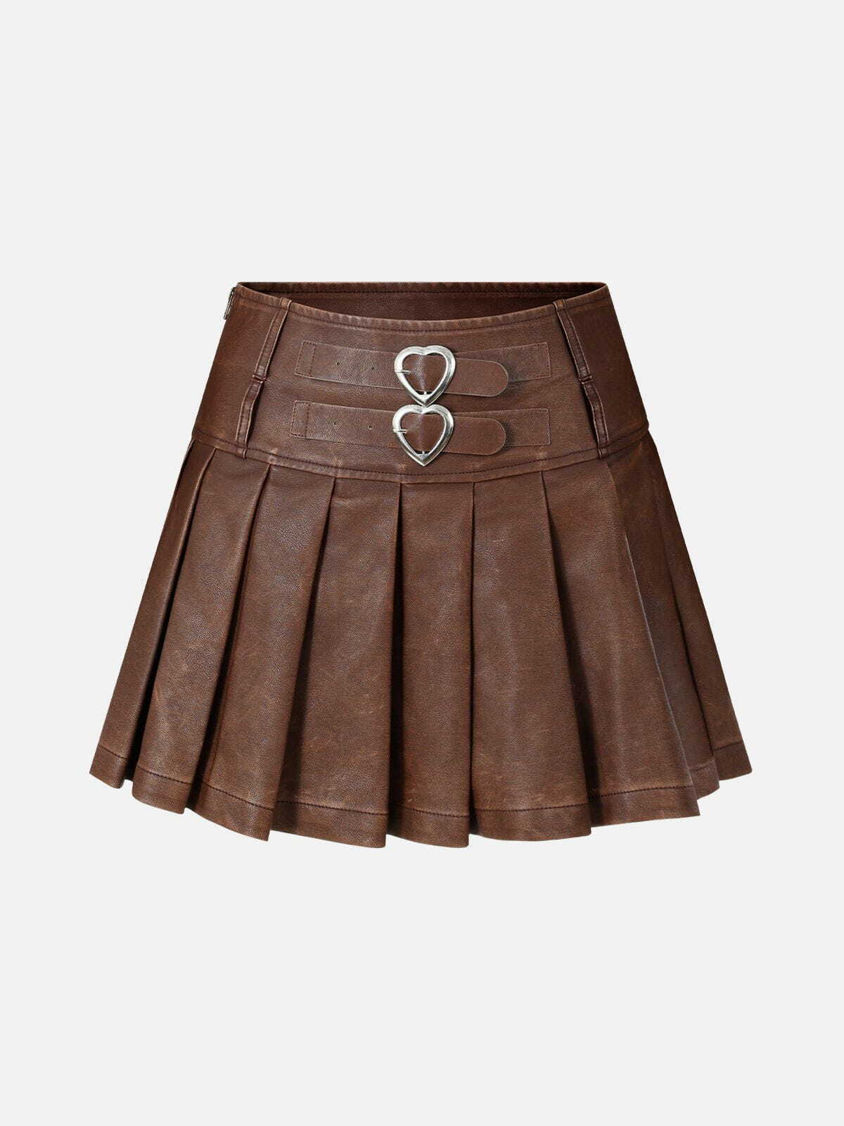 Y2K Fashion Heart Belt Faux Leather Pleated Skirt - Trendy Grunge & Summer Outfit