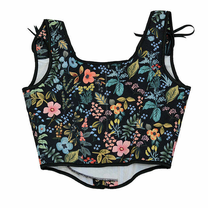 Y2K Fashion Vintage Floral Print Corset - 2000s Style Aesthetic Top