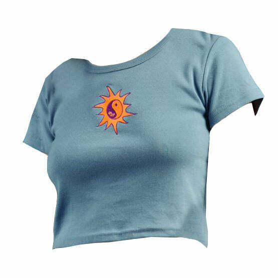 Y2K Fashion Ying Yang Ribbed Tee - Trendy 2000s Style Top for Women