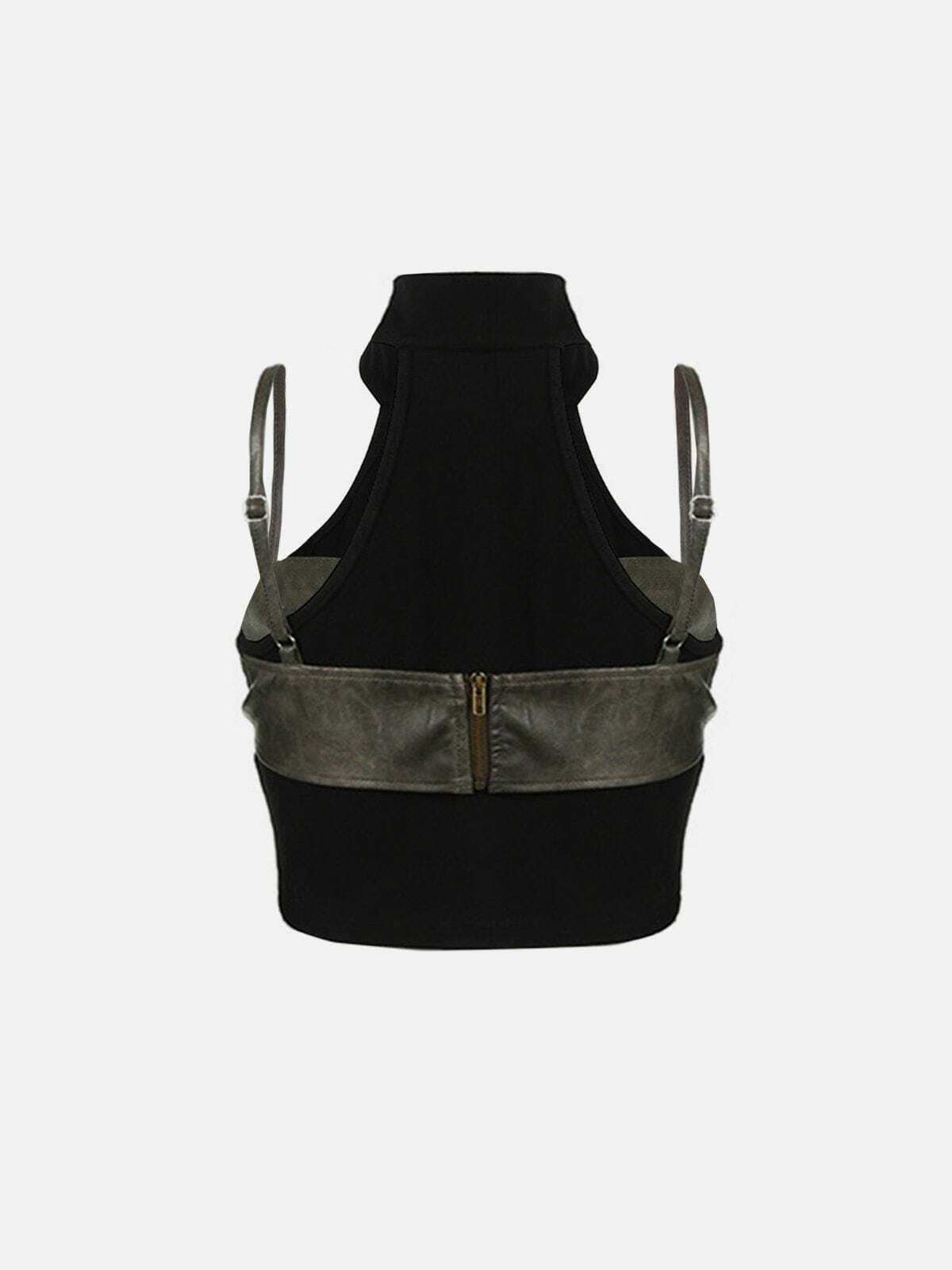 Y2K Faux Leather Patchwork Tank Top - Trendy Grunge Summer Outfit for a Retro Vibe