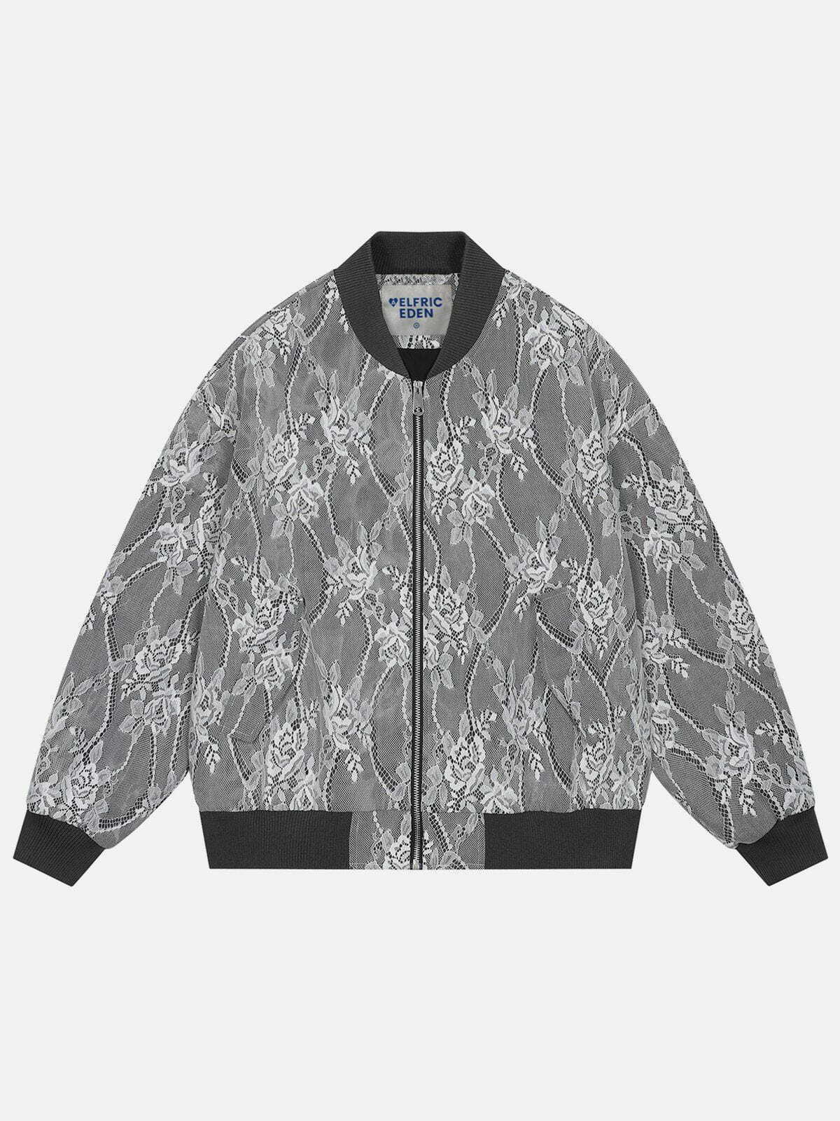 Y2K Floral Lace Bomber Jacket - Trendy 90s Grunge Style for Summer Outfits