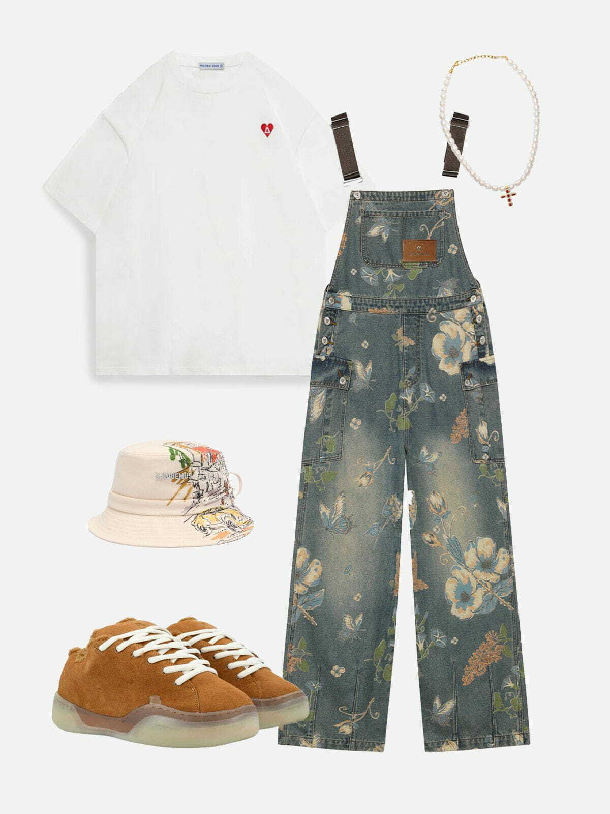 Y2K Floral Print Overalls - Trendy Summer Outfit for Retro Vibes and Grunge Style