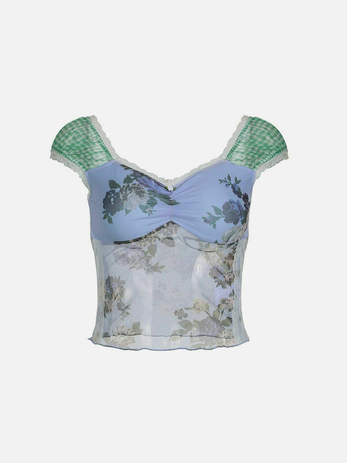 Y2K Flower Plaid Patchwork Tank Top - Trendy Summer Outfit for Retro Vibes
