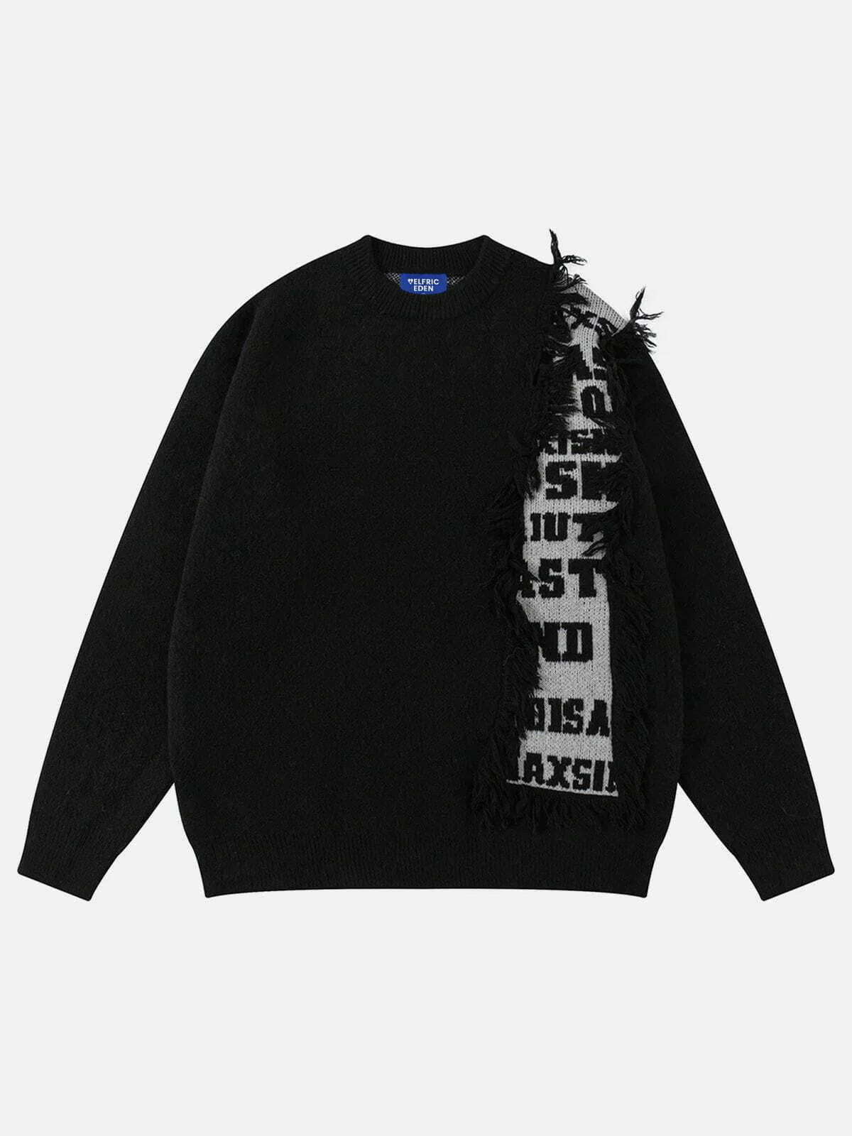 Y2K Fringe Letter Jacquard Sweater - Retro 90s Grunge Style for Trendy Summer Outfits
