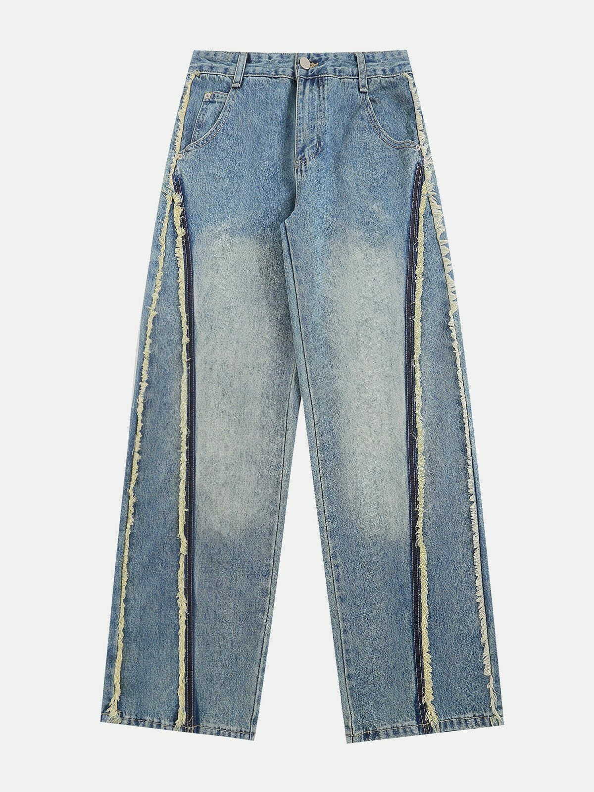 Y2K Fringe Line Jeans: Retro 90s Grunge Style for Trendy Summer Outfits