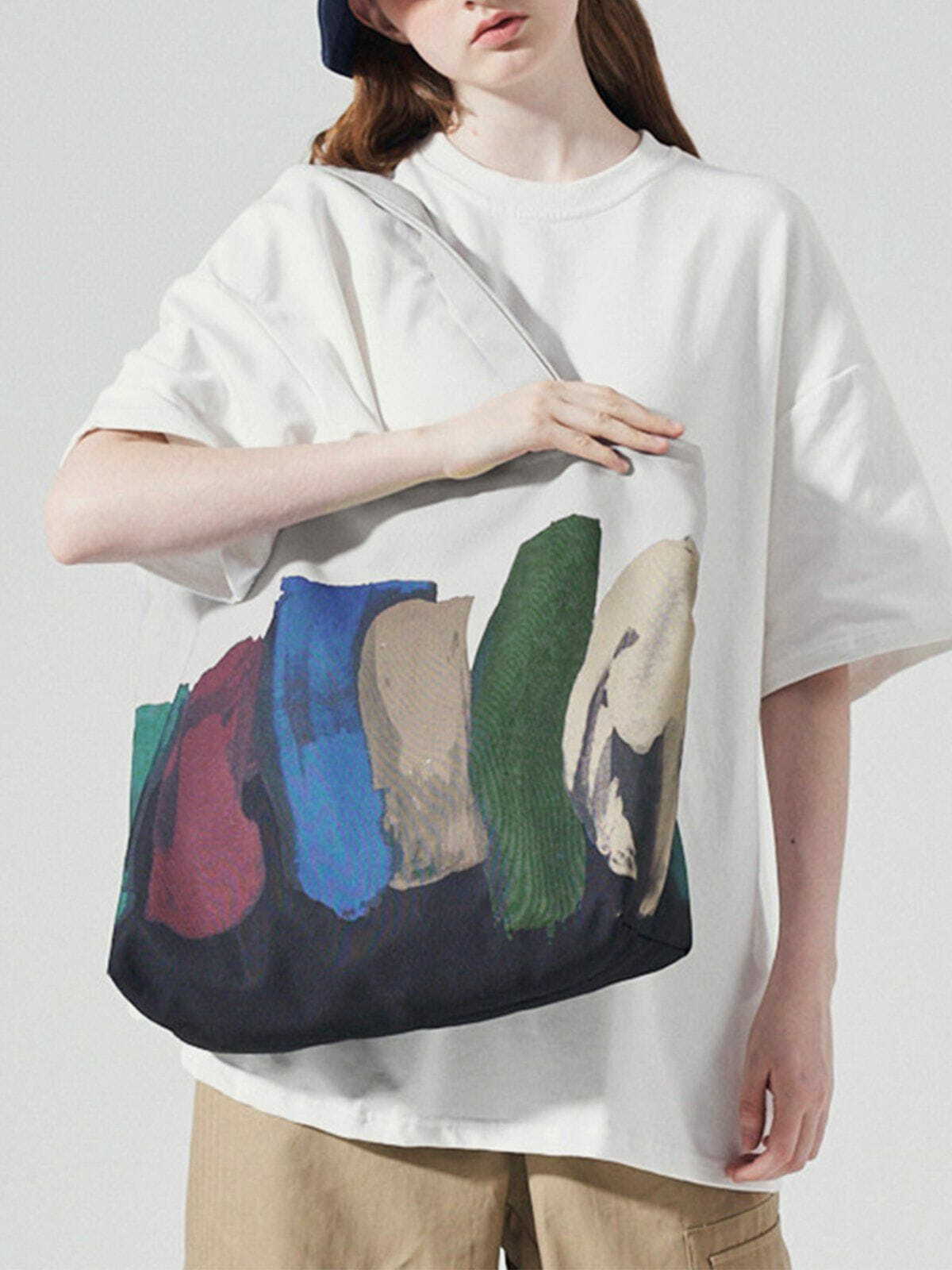 Y2K Graffiti Canvas Shoulder Bag - Trendy 90s Fashion Statement for Summer Outfits