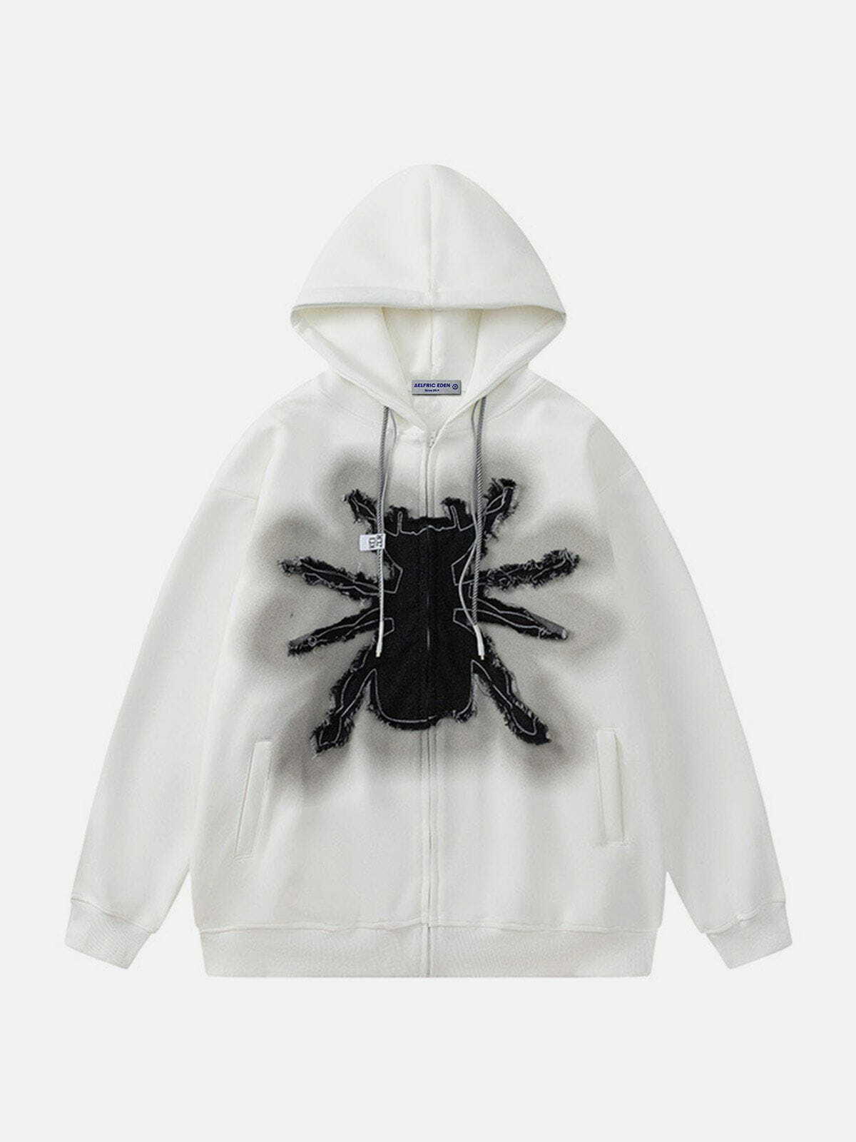 Y2K Grunge Applique Embroidery Spider Hoodie - Retro 90s Fashion Statement Piece