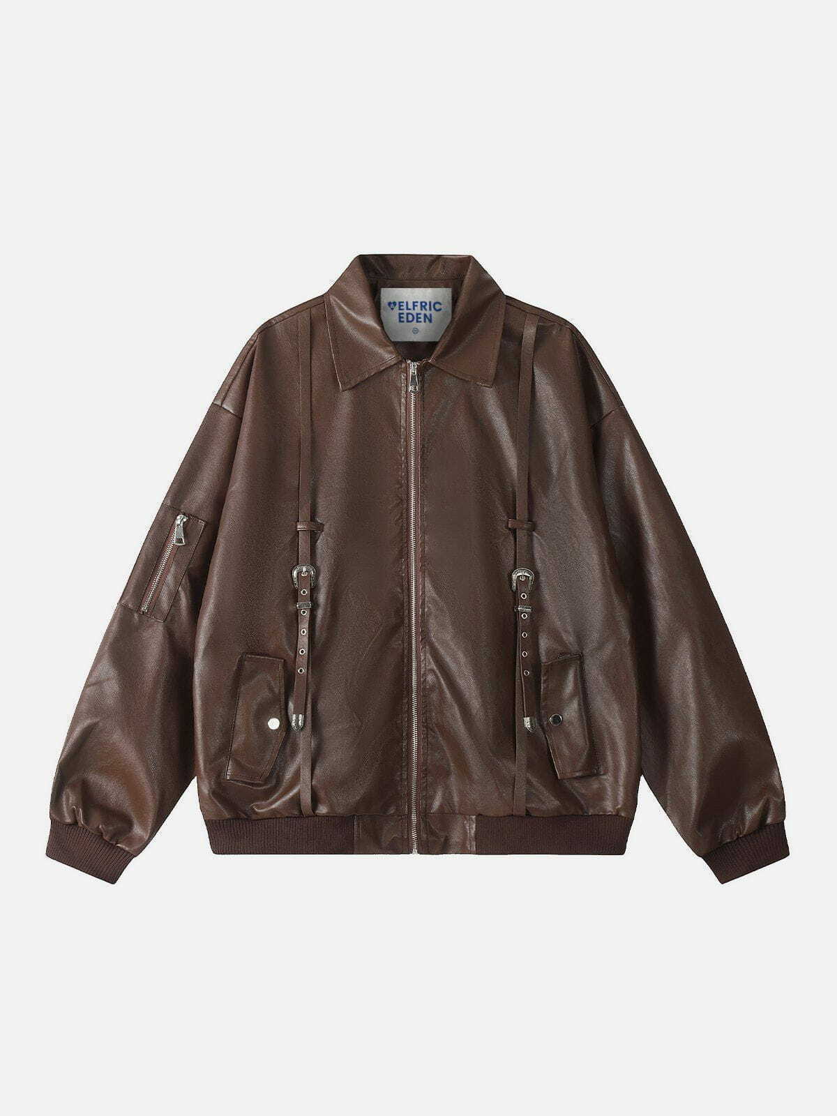 Y2K Grunge Belted Patchwork Faux Leather Jacket for Trendy Summer Outfits