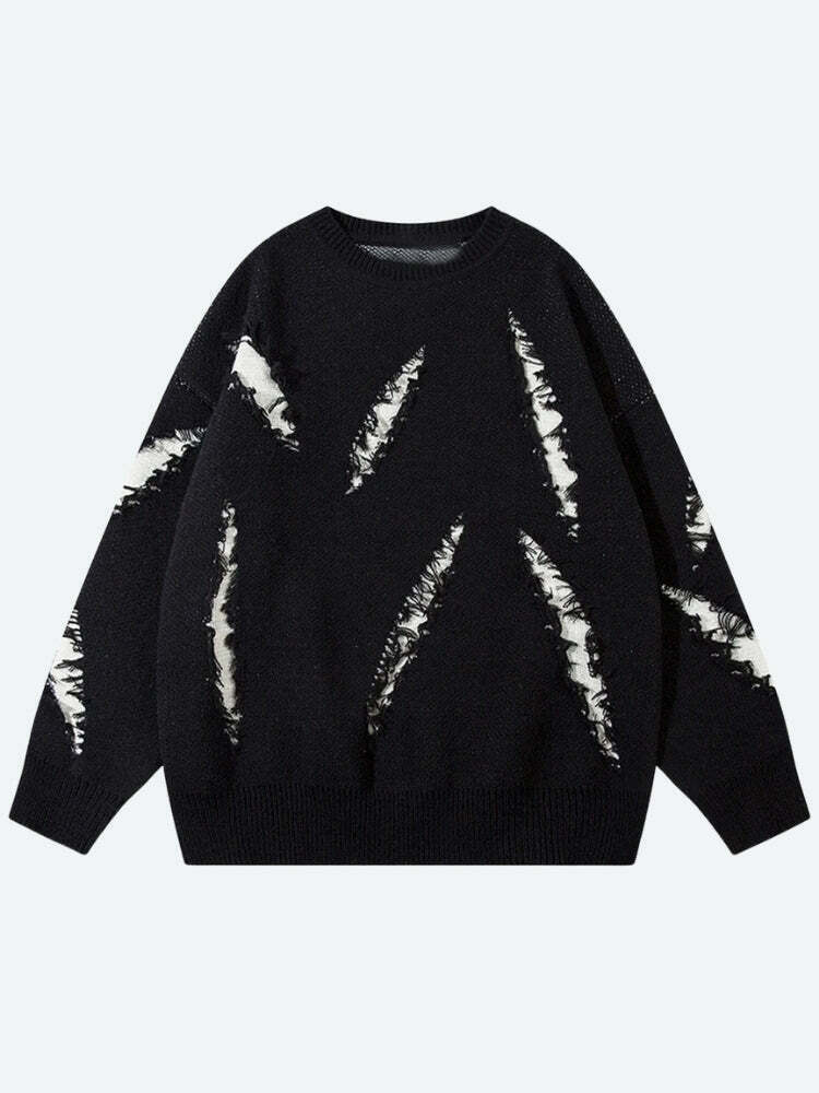 Y2K Grunge Claw Distressed Knitted Sweater - Aesthetic Coquette Style