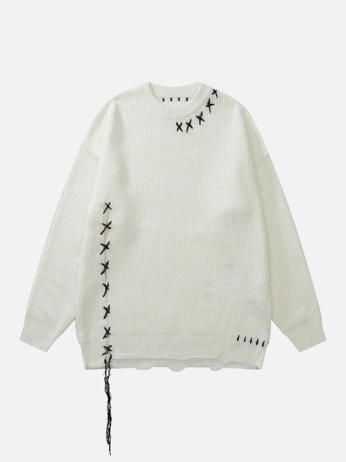 Y2K Grunge Contrast Color Seam Sweater - Retro 90s Fashion for Trendy Summer Outfits