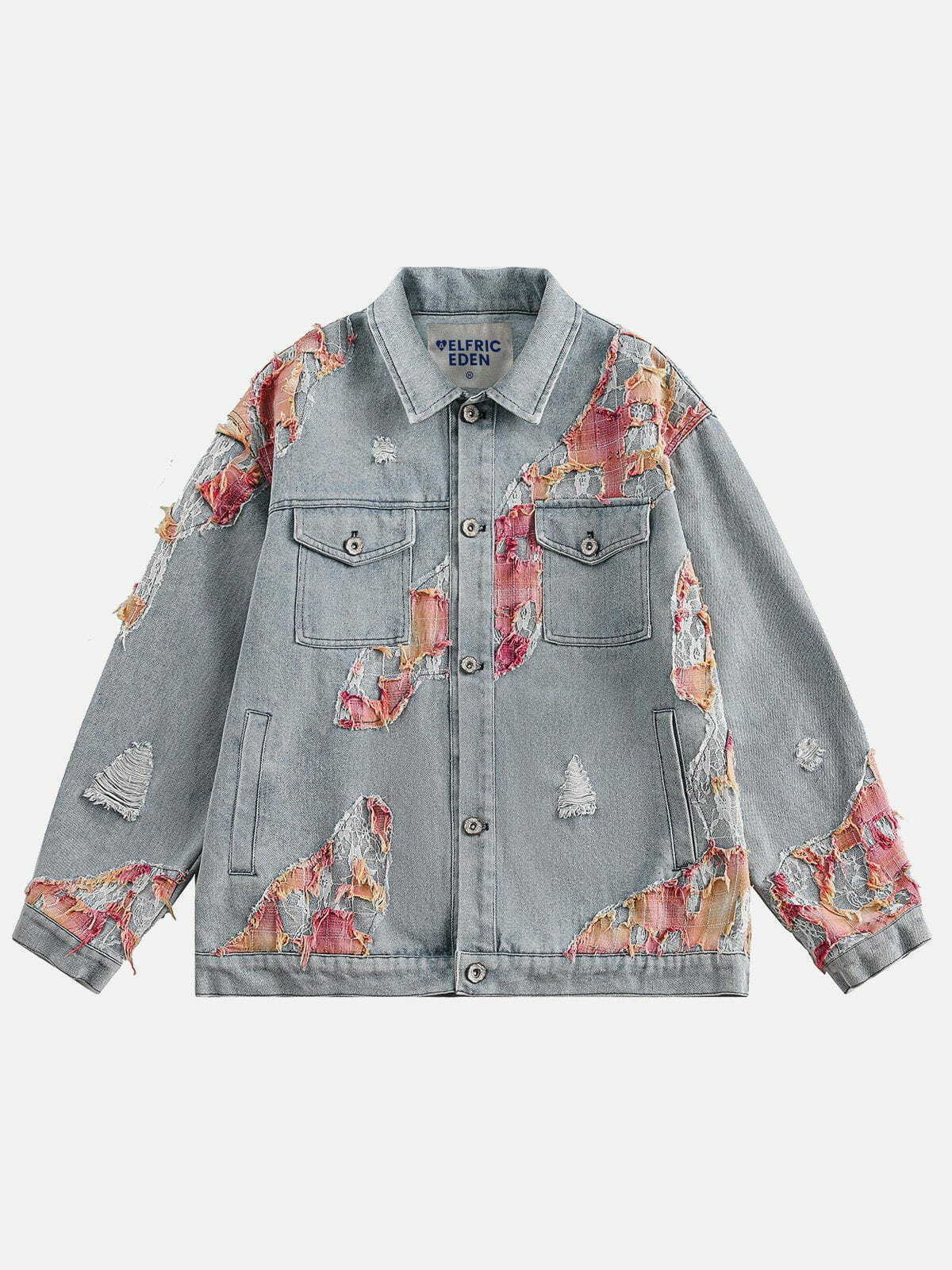Y2K Grunge Lace Denim Jacket - Retro 90s Fashion Statement for Summer Outfits