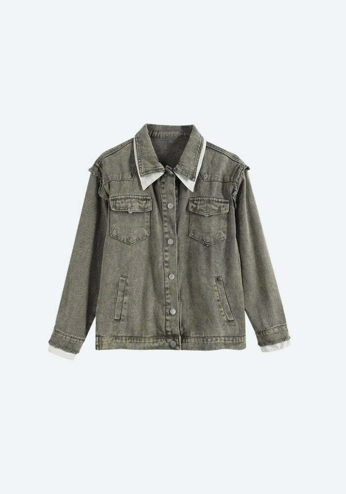 Y2K Grunge Oversized Denim Jacket - Vintage-Inspired Button-Up for Effortless Style