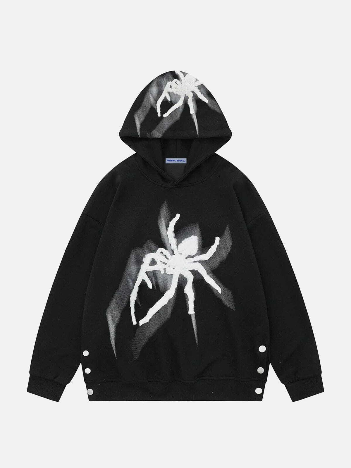 Y2K Grunge Spider Towel Embroidery Hoodie - Retro 90s Fashion for Unique Summer Outfits