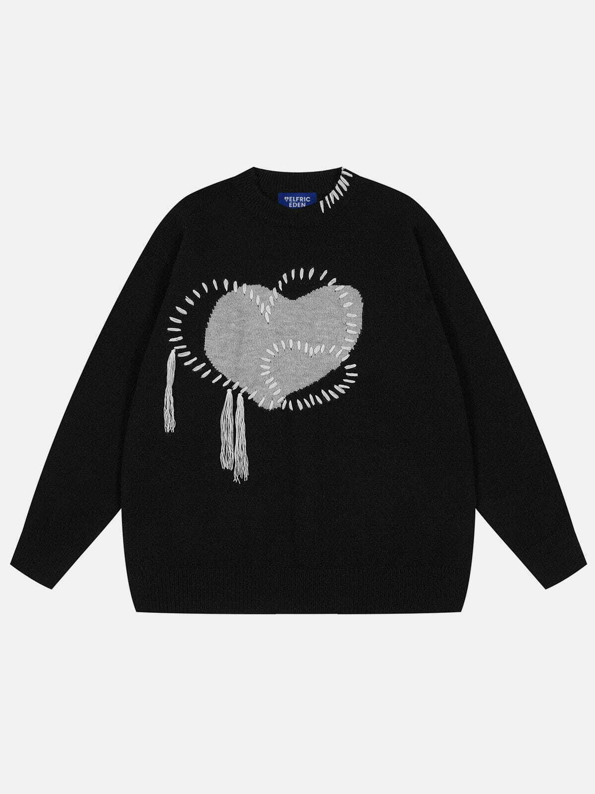 Y2K Grunge Tassel Heart Sweater - Retro 90s Fashion for a Chic Summer Look