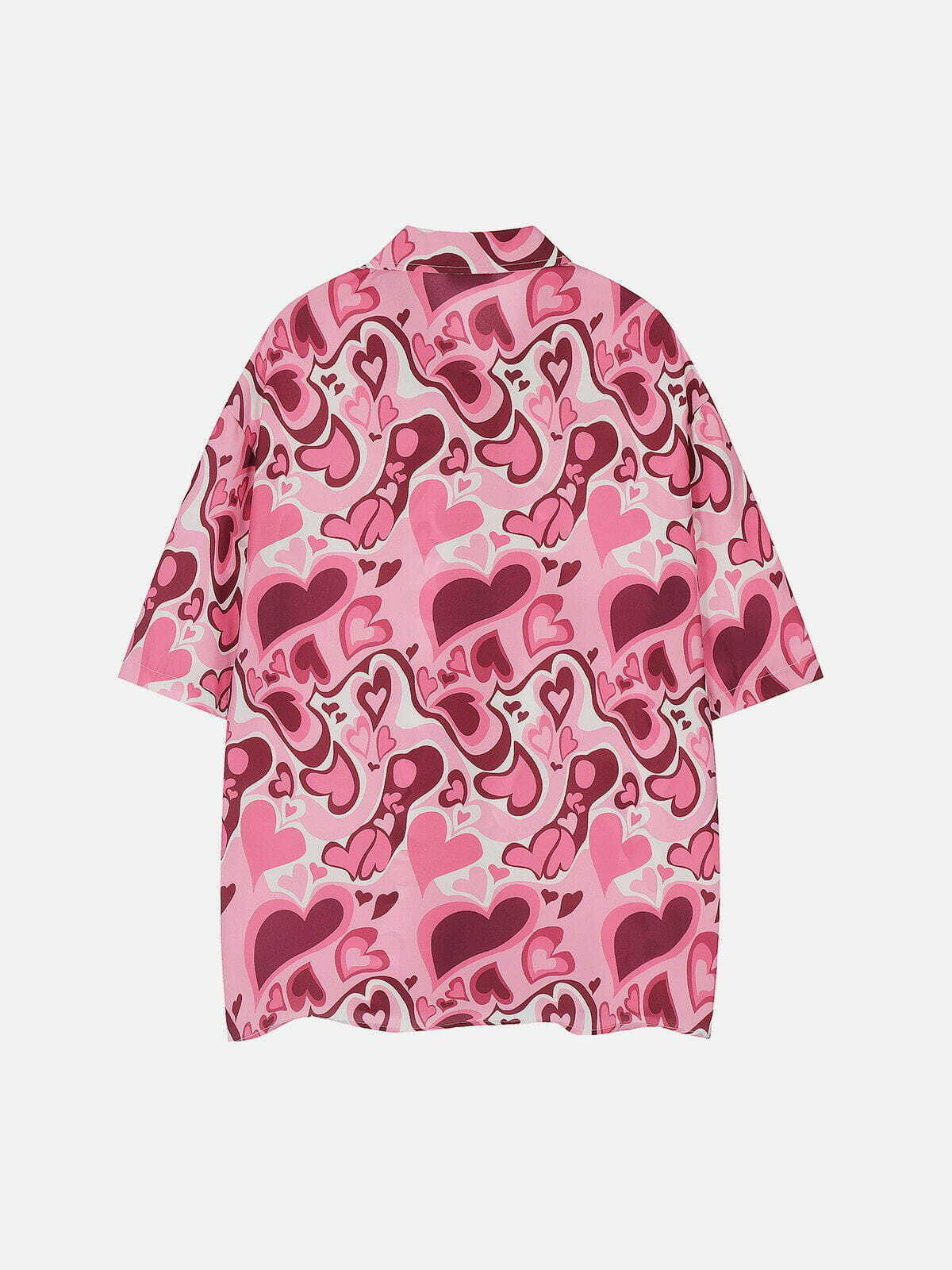 Y2K Heart Print Short Sleeve Shirt - Retro Summer Outfit for Trendy Women