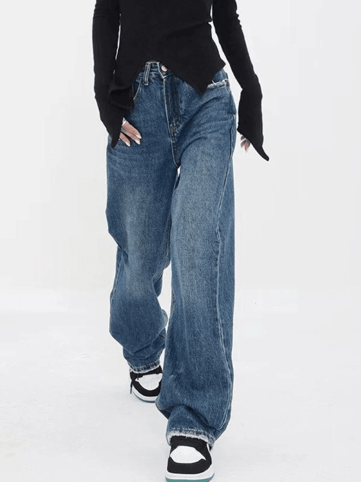 Y2K-Inspired Contrast Boyfriend Jeans for Effortless Grunge and Casual Summer Outfits
