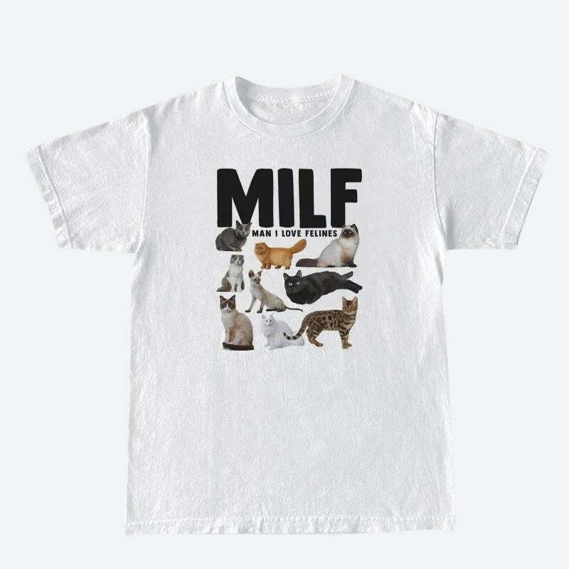 Y2K-Inspired 'Man I Love Felines' Graphic Tee - Trendy Cat Lover's Summer Outfit