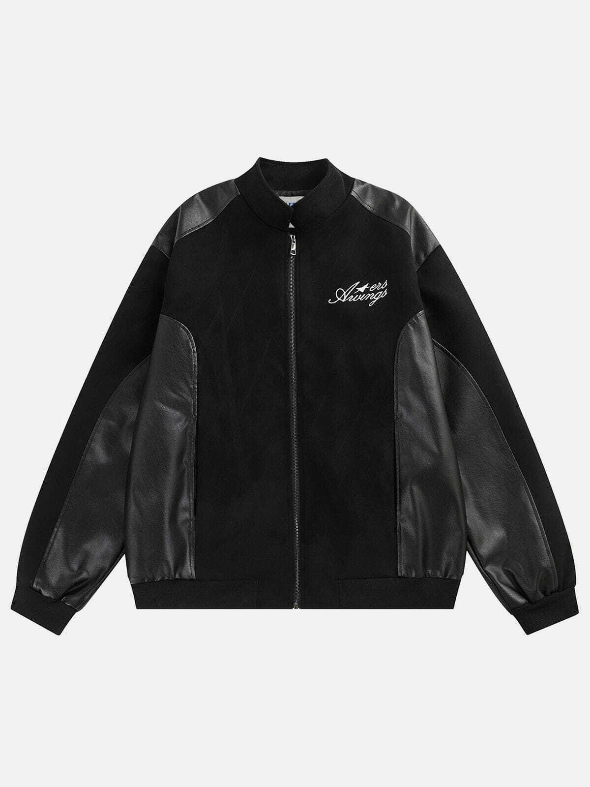 Y2K Leather Suede Patchwork Jacket - Retro 90s Grunge Style for Trendy Summer Outfits