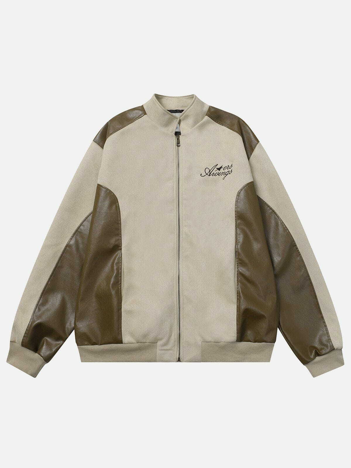 Y2K Leather Suede Patchwork Jacket - Retro 90s Grunge Style for Trendy Summer Outfits