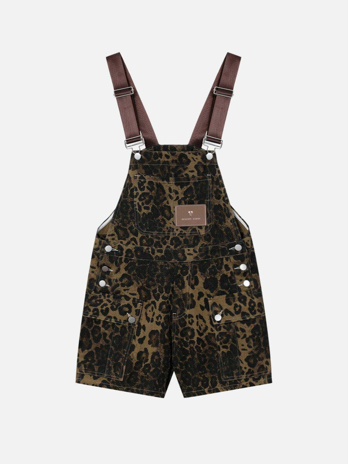 Y2K Leopard Print Overall Shorts: Trendy Summer Outfit for Retro Vibes and Grunge Style