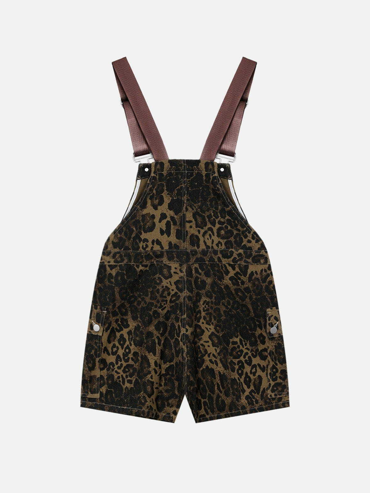 Y2K Leopard Print Overall Shorts: Trendy Summer Outfit for Retro Vibes and Grunge Style