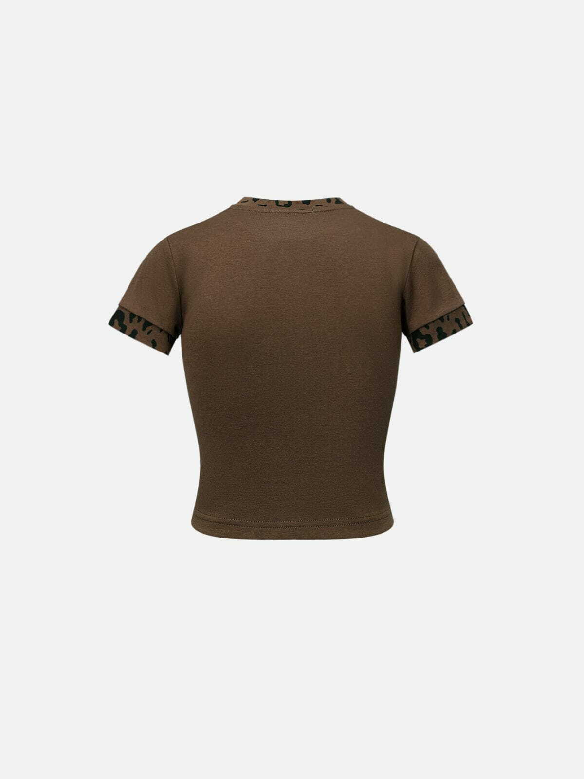Y2K Leopard Print Patchwork Tee - Trendy Grunge Top for Summer Y2K Outfits and Parties