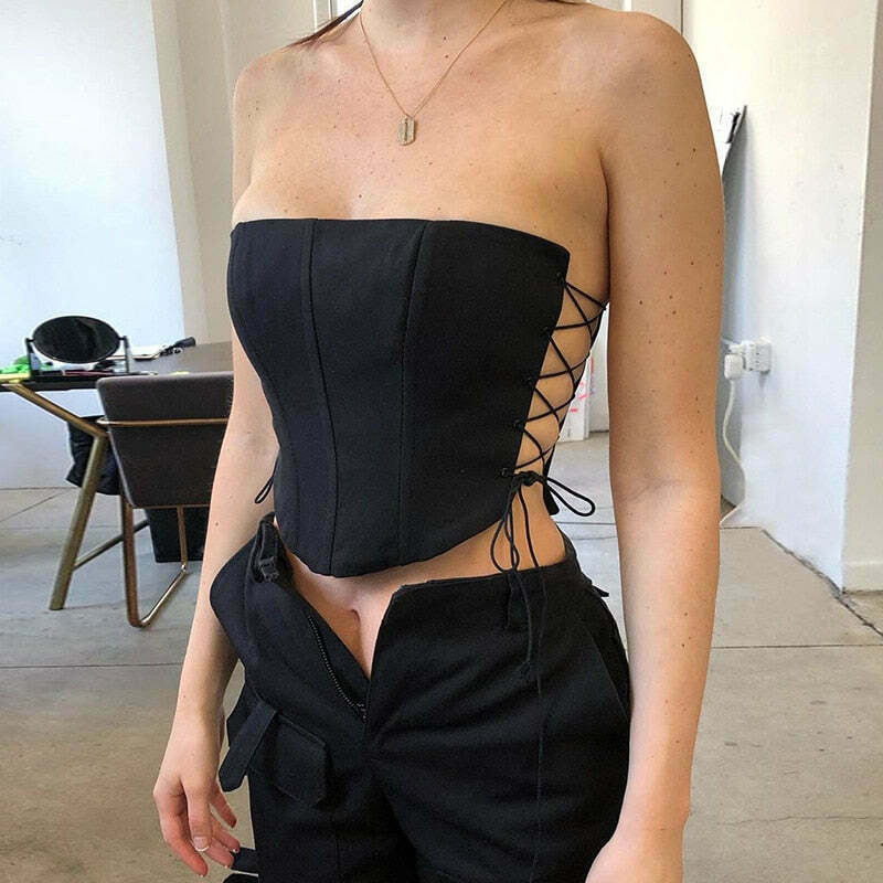 Y2K Off Shoulder Lace Up Corset Top - Trendy Summer Fashion for a Chic Look