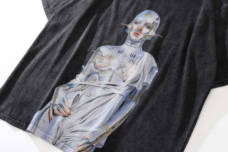 Y2K Oversized Cotton T-Shirt - Vintage Grunge Aesthetic Tee for Effortless Summer Style