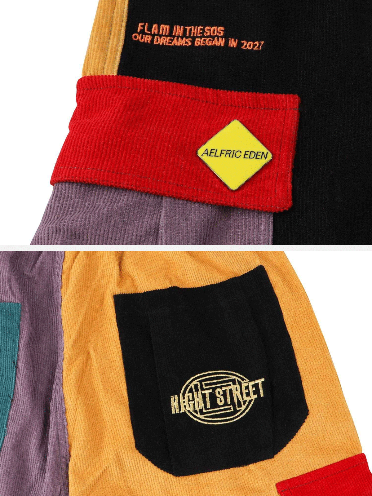 Y2K Patchwork Color Block Corduroy Pants - Retro 90s Grunge Style for Trendy Outfits