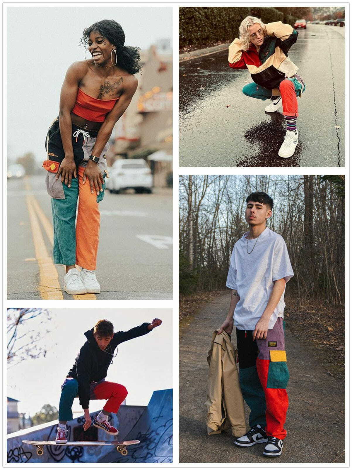 Y2K Patchwork Color Block Corduroy Pants - Retro 90s Grunge Style for Trendy Outfits