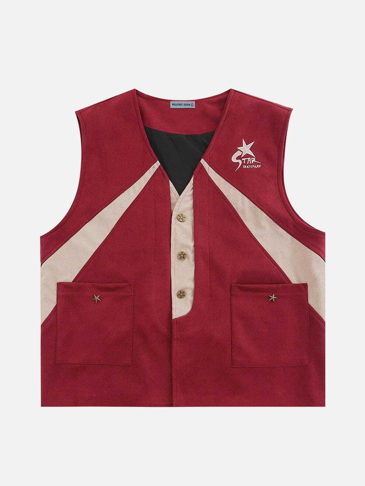 Y2K Patchwork Star Vest: Retro Grunge Top for Summer Outfits & 90s Party Vibes