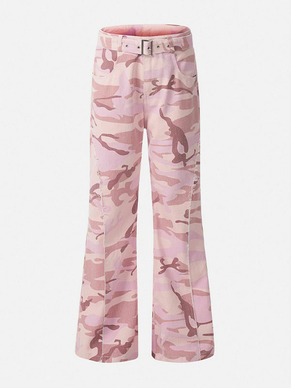 Y2K Pink Camouflage Jeans - Trendy Grunge Style for Summer Y2K Outfits and Retro Vibes
