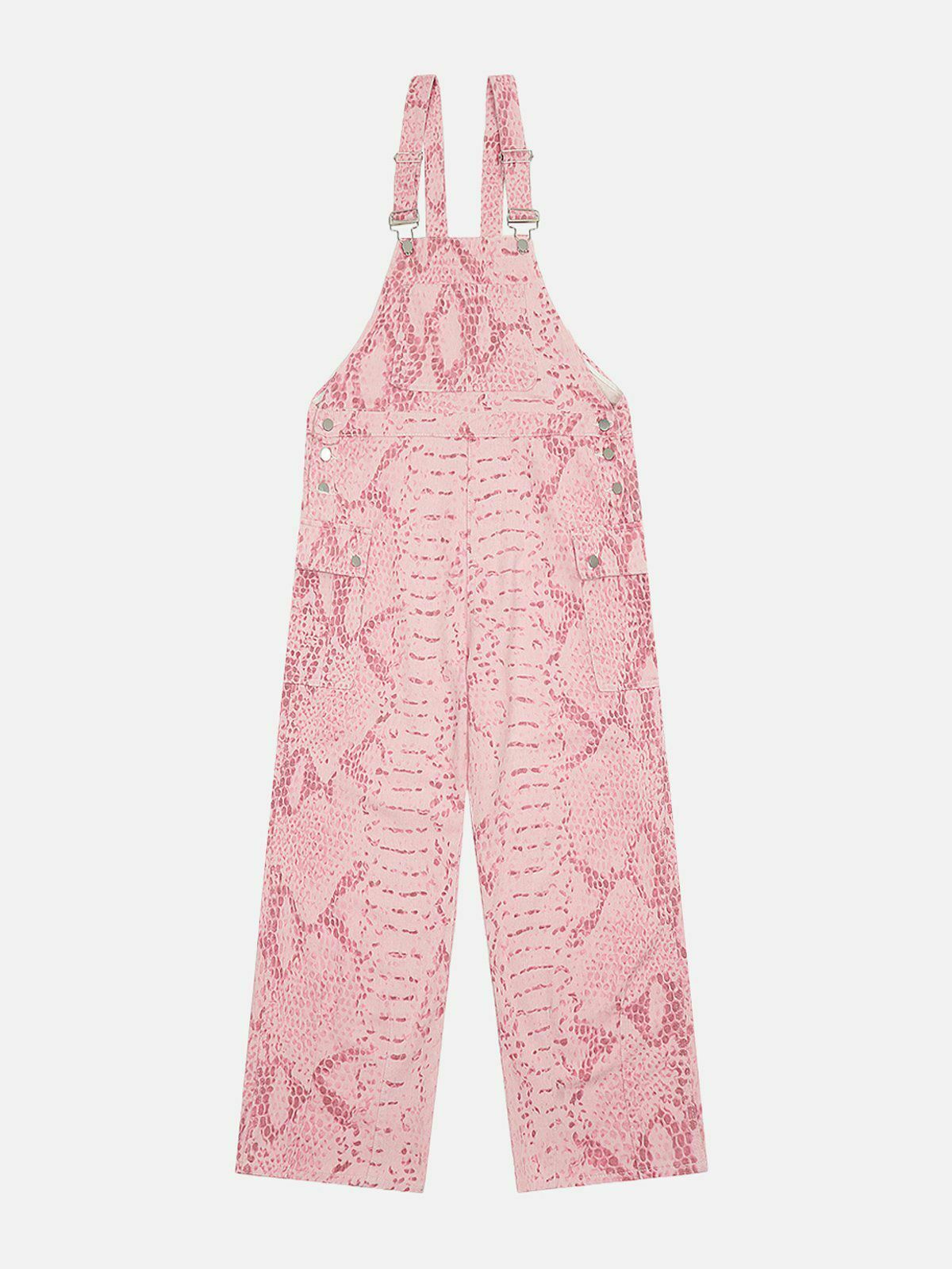 Y2K Pink Snake Pattern Overalls - Trendy Grunge Outfit for Summer Y2K Vibes