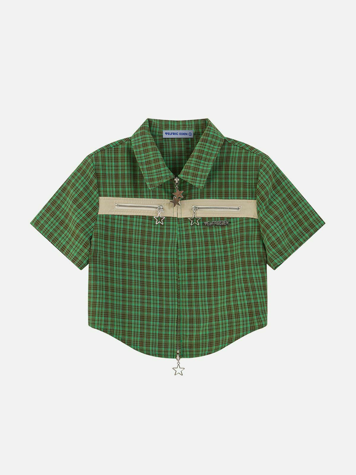 Y2K Plaid Short Sleeve Shirt - Retro Grunge Style for Summer Outfits and 90s Vibes