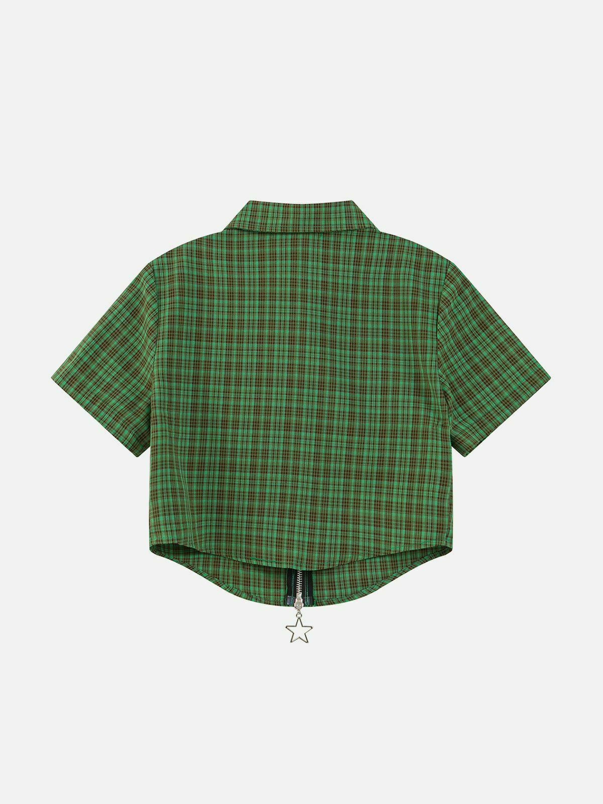 Y2K Plaid Short Sleeve Shirt - Retro Grunge Style for Summer Outfits and 90s Vibes