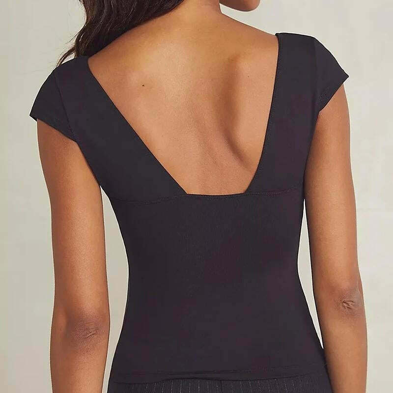 Y2K Plunge Neck Bodycon Top - Trendy Summer Outfit for a Chic, Grunge Aesthetic