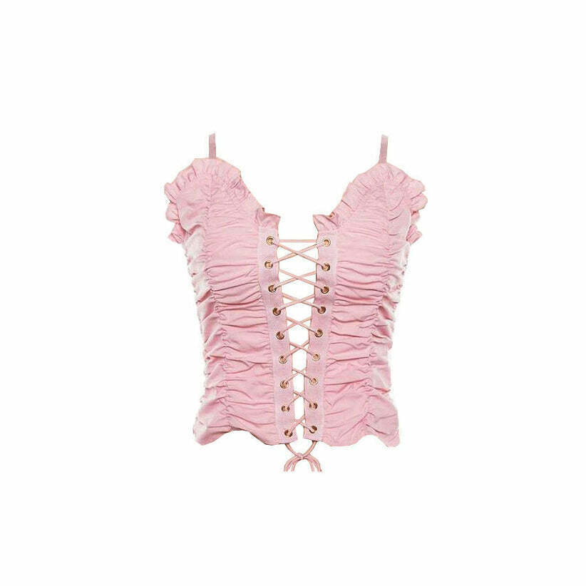 Y2K Princess Lace Up Top - Trendy Summer Outfit with Grunge Aesthetic and Cute Details