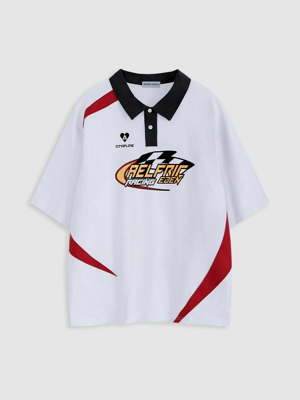 Y2K Racing Print Polo Tee - Retro Style for Summer Outfits & 90s Fashion Vibes
