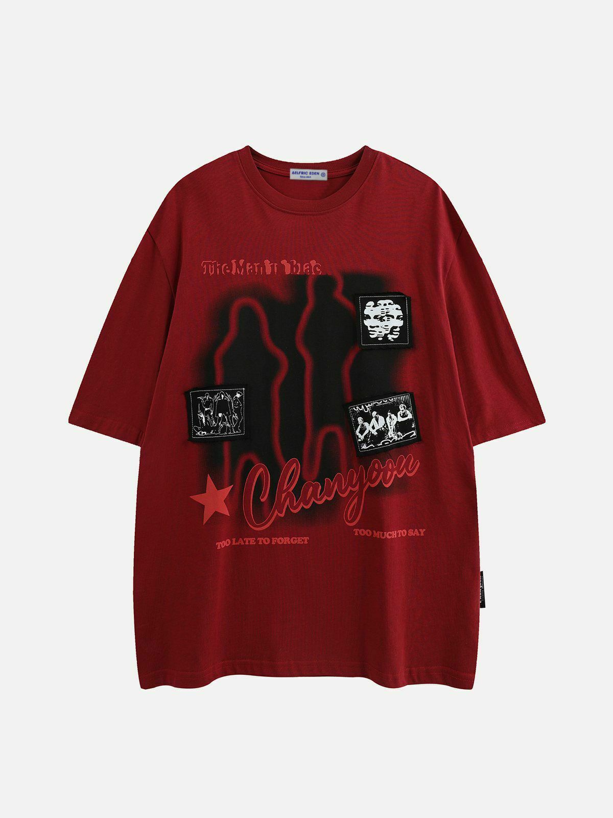 Y2K Shadow Print Tee: Retro Grunge Top for Summer Outfits & 90s Party Vibes