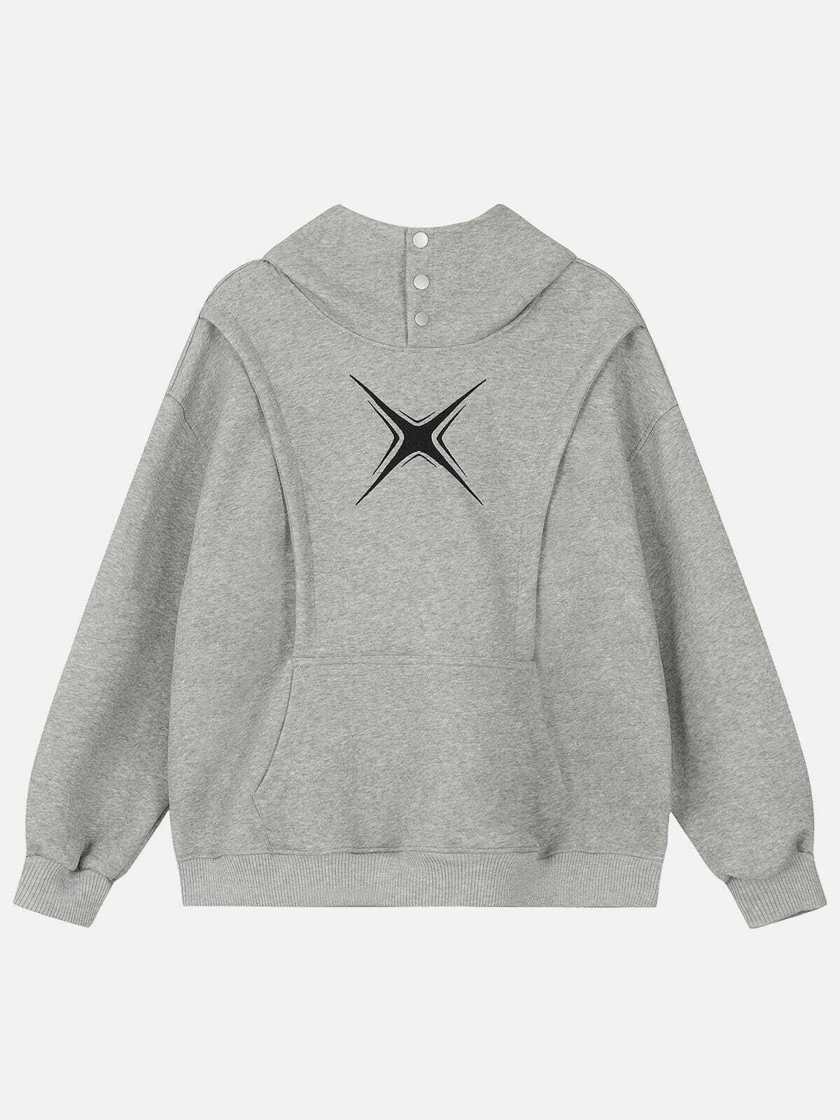 Y2K Star Print High Collar Hoodie - Trendy Retro Style for Summer Outfits & Grunge Looks
